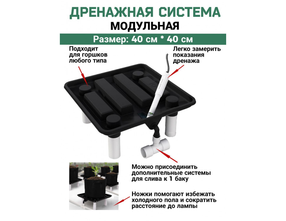 Поддон с дренажем Runoff Tray 400*400*200 мм