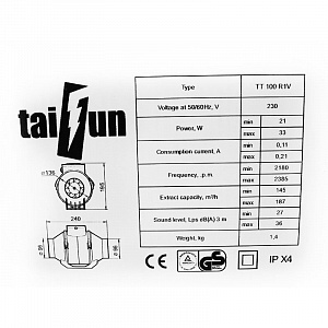 Вентилятор Канальный вентилятор Taifun TT 100 R1V - фото 2